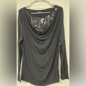 George Women's Charcoal Sequin Long Sleeve Top